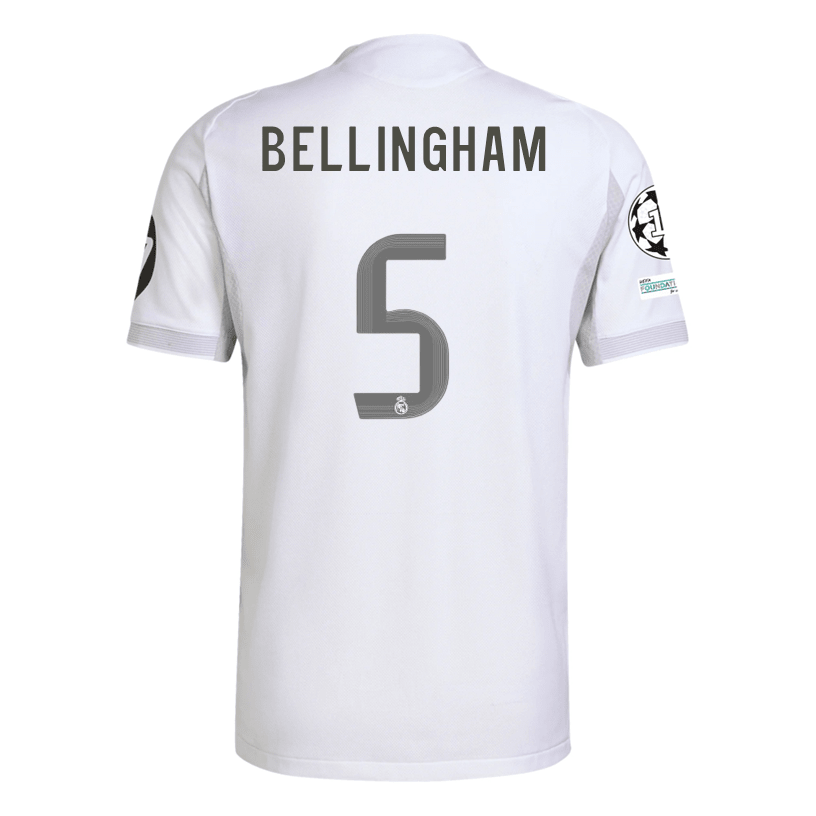 adidas Jude Bellingham Real Madrid 25/26 Home Jersey w/ Champions League Patches (White) | SoccerWearhouse