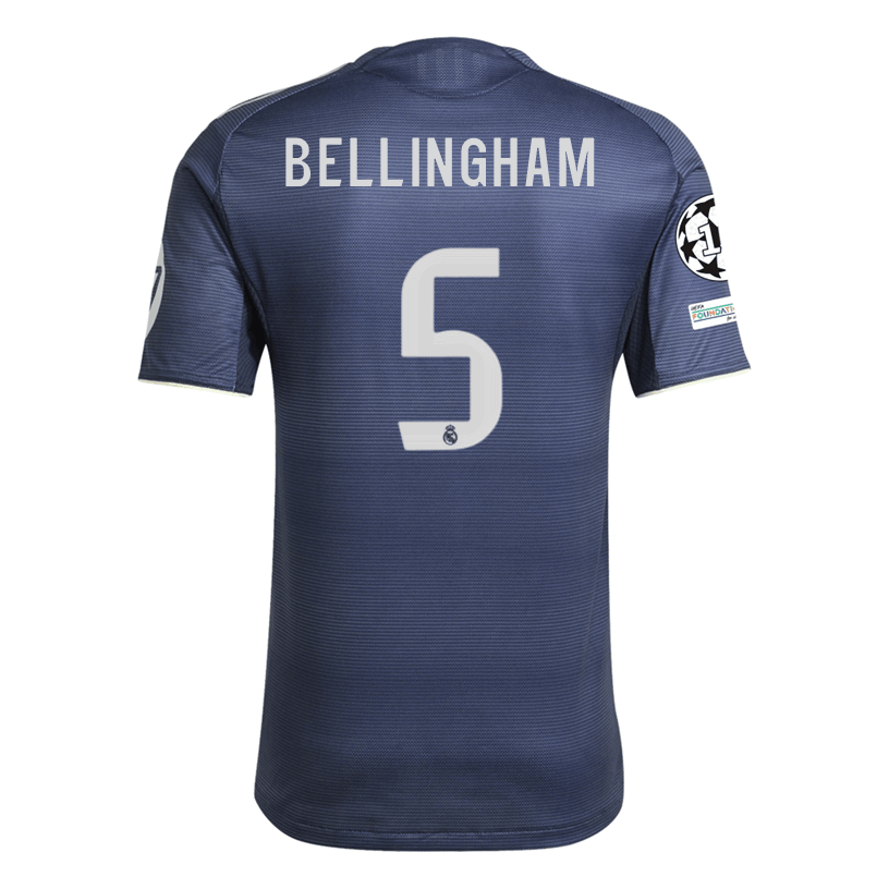 adidas Jude Bellingham Real Madrid Authentic Away Jersey 25/26 w/ Champions League Patches (Legend Ink | SoccerWearhouse