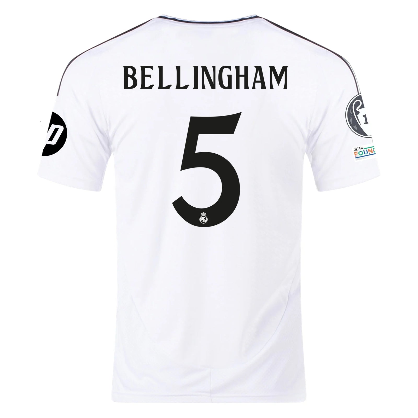 adidas Jude Bellingham Real Madrid Authentic Home Jersey w/ Champions League Patches 24/25 (White/Black) | SoccerWearhouse