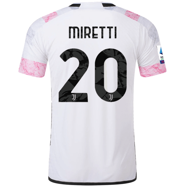 adidas Juventus Authentic Miretti Away Jersey w/ Serie A Patch 23/24 (White) | SoccerWearhouse