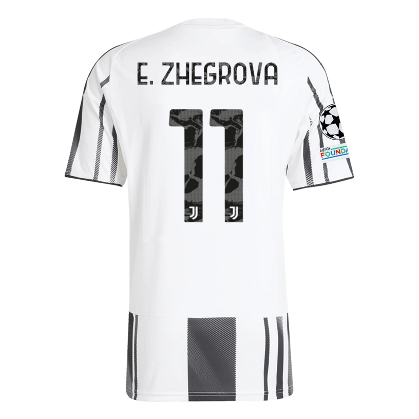 adidas Juventus E. Zhegrova Home Jersey w/ Champions League Patches 25/26 (White/Black/Pink) | SoccerWearhouse