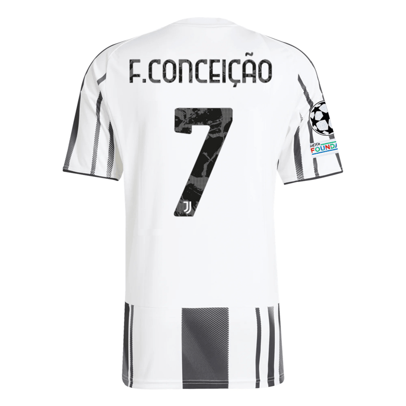 adidas Juventus F. conceicao Home Jersey w/ Champions League Patches 25/26 (White/Black/Pink) | SoccerWearhouse