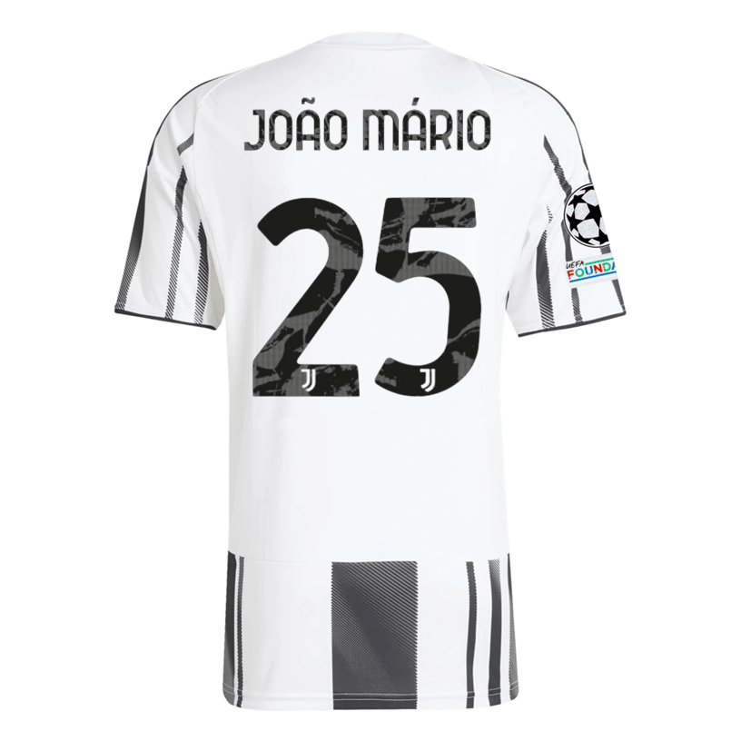adidas Juventus Joao Mario Home Jersey w/ Champions League Patches 25/26 (White/Black/Pink) | SoccerWearhouse