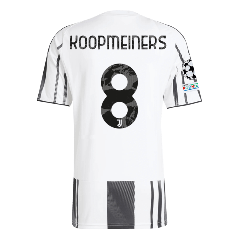 adidas Juventus Koopmeiners Home Jersey w/ Champions League Patches 25/26 (White/Black/Pink) | SoccerWearhouse