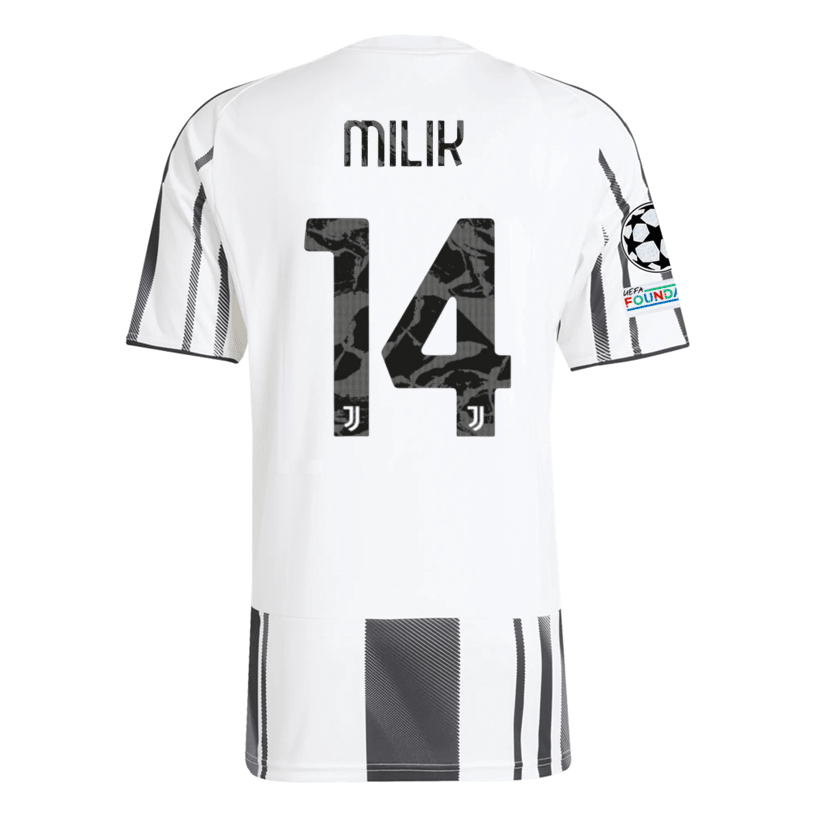adidas Juventus Milik Home Jersey w/ Champions League Patches 25/26 (White/Black/Pink) | SoccerWearhouse