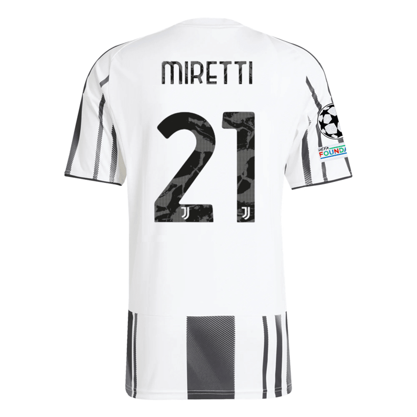 adidas Juventus Miretti Home Jersey w/ Champions League Patches 25/26 (White/Black/Pink) | SoccerWearhouse