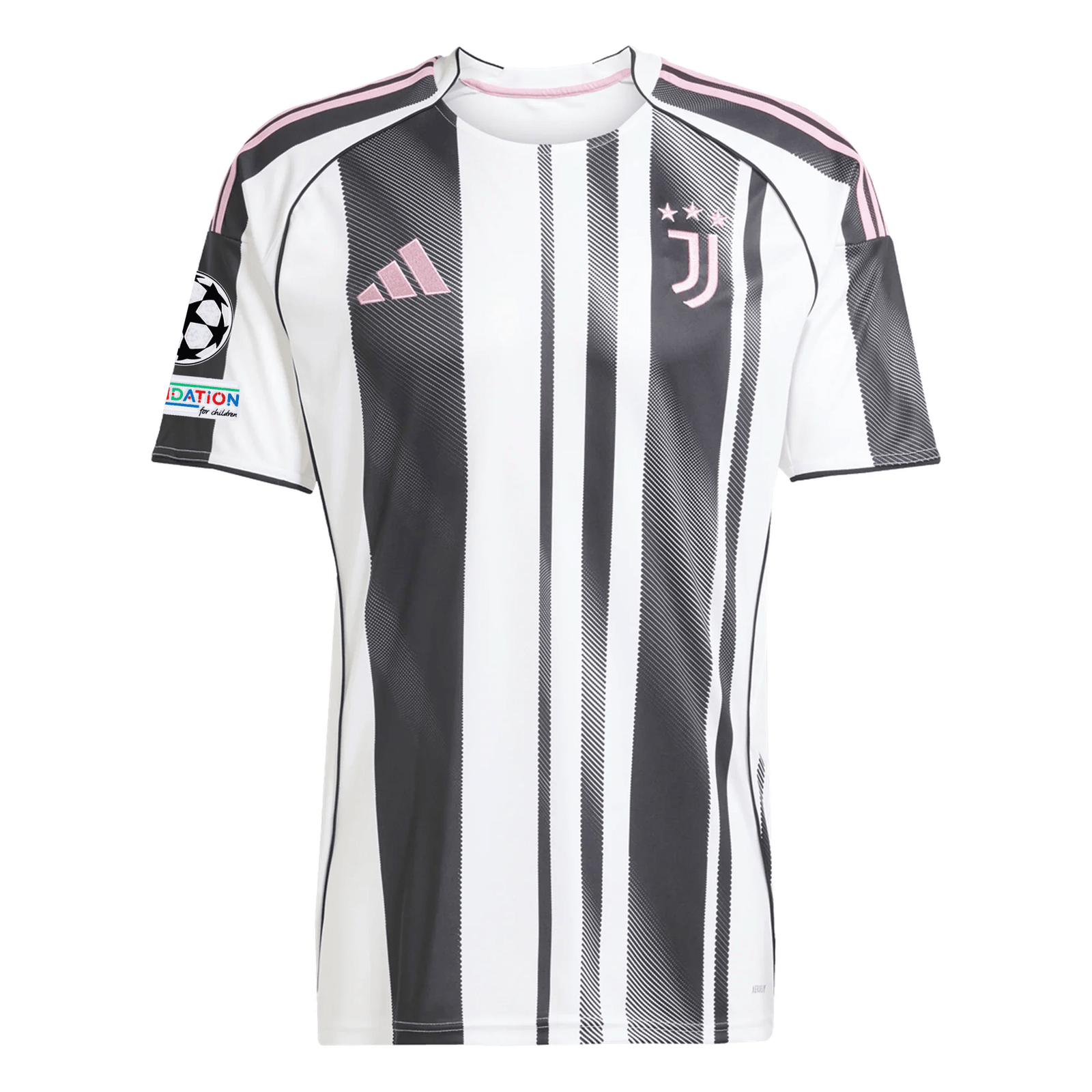 adidas Juventus Rouhi Home Jersey w/ Champions League Patches 25/26 (White/Black/Pink) | SoccerWearhouse