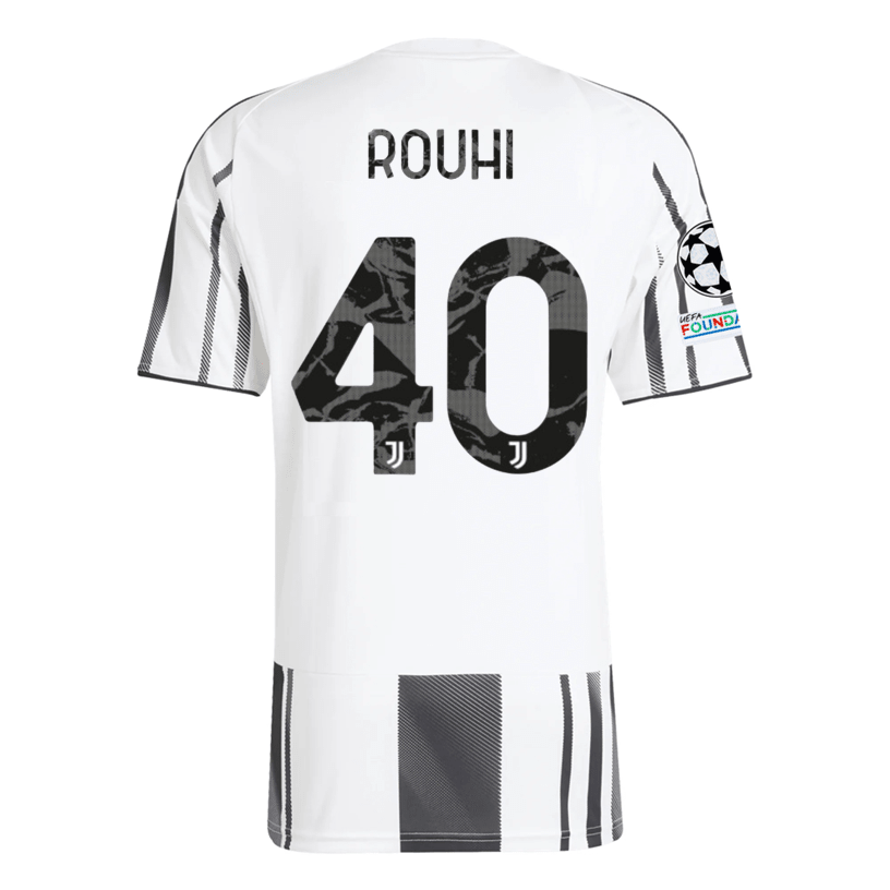 adidas Juventus Rouhi Home Jersey w/ Champions League Patches 25/26 (White/Black/Pink) | SoccerWearhouse