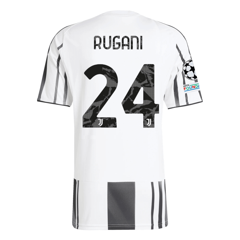 adidas Juventus Rugani Home Jersey w/ Champions League Patches 25/26 (White/Black/Pink) | SoccerWearhouse