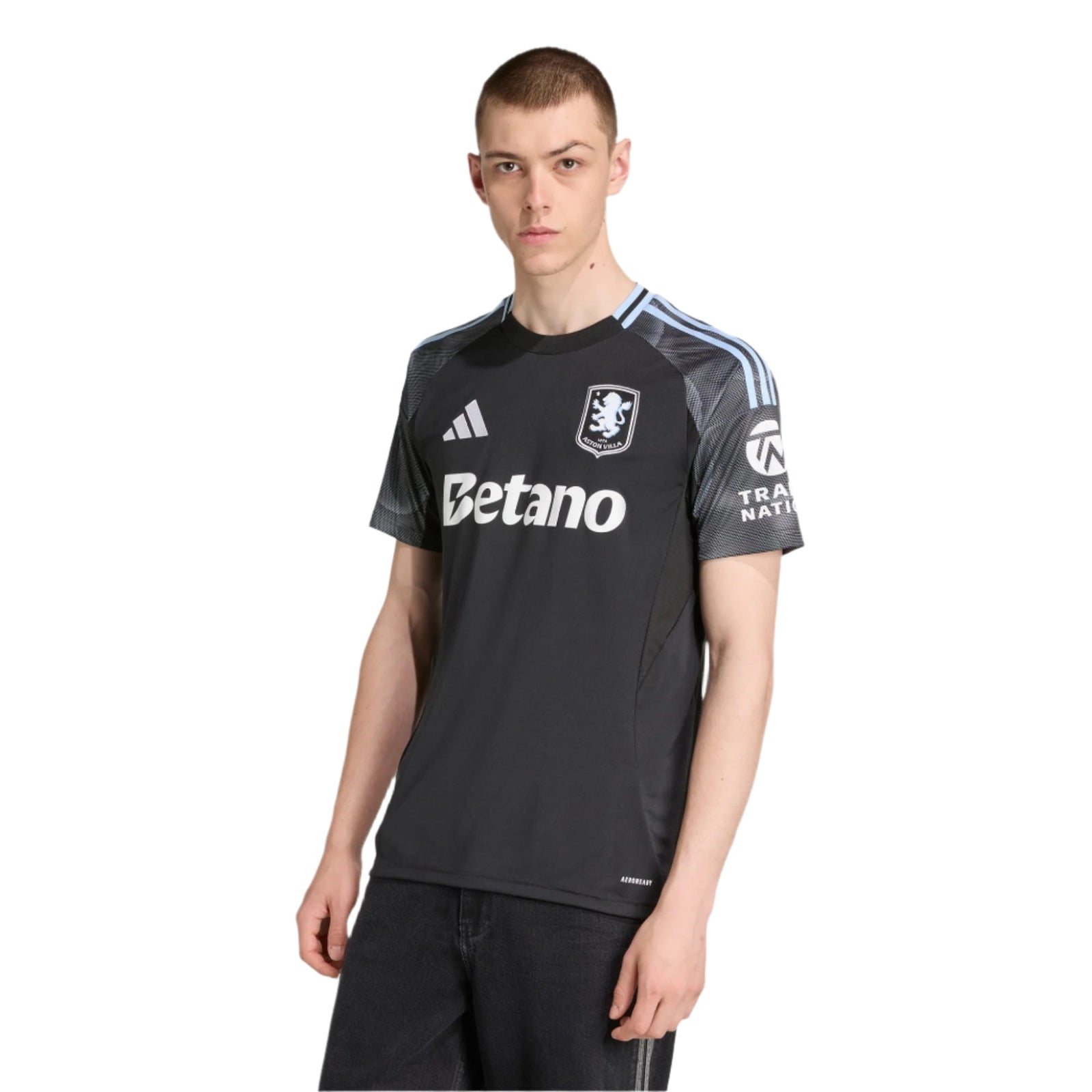 adidas Kamara Men's Aston Villa 25/26 Away Jersey w/ EPL + NRFR Patches (Black/Global Blue) | SoccerWearhouse