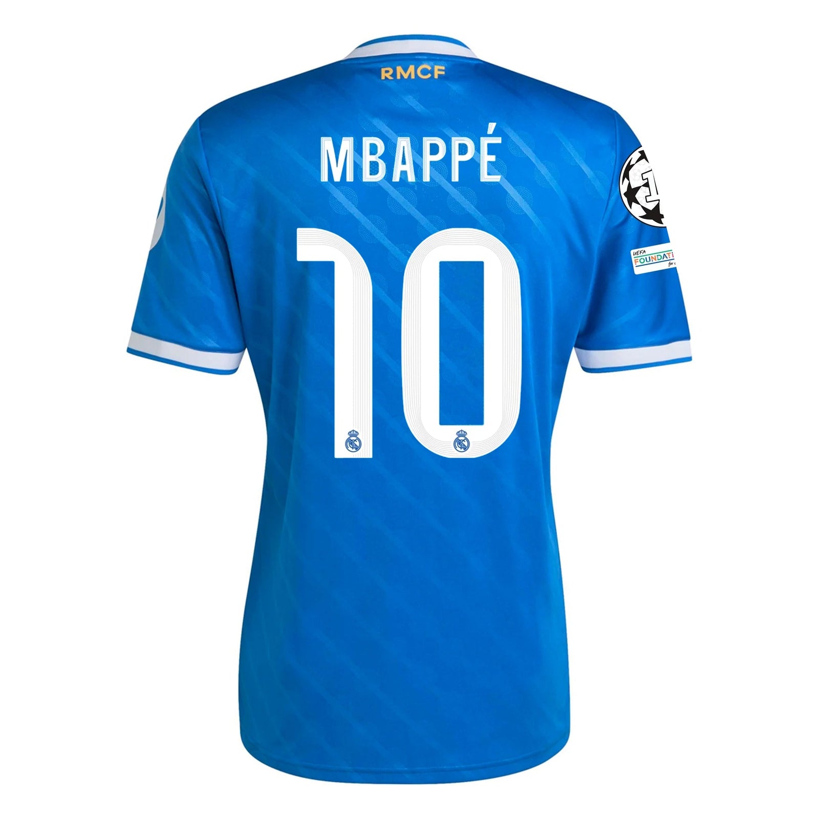 adidas Kylian Mbappe Men's Real Madrid Third Jersey 25/26 w/ Champions League Patches (Blue/White) | SoccerWearhouse