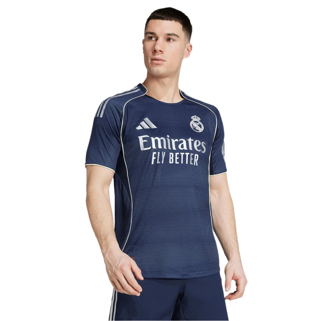 adidas Kylian Mbappé Real Madrid 25/26 Away Jersey w/ Champions League Patches (Legend Ink) | SoccerWearhouse