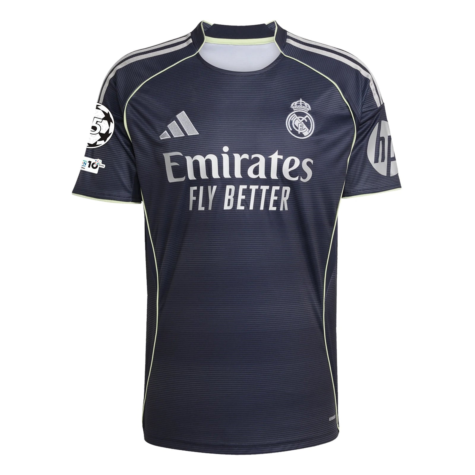 adidas Kylian Mbappé Real Madrid 25/26 Away Jersey w/ Champions League Patches (Legend Ink) | SoccerWearhouse