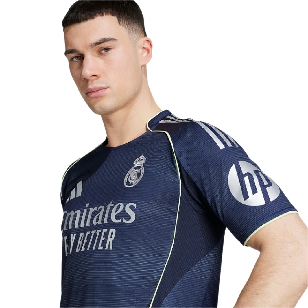 adidas Kylian Mbappé Real Madrid 25/26 Away Jersey w/ Champions League Patches (Legend Ink) | SoccerWearhouse