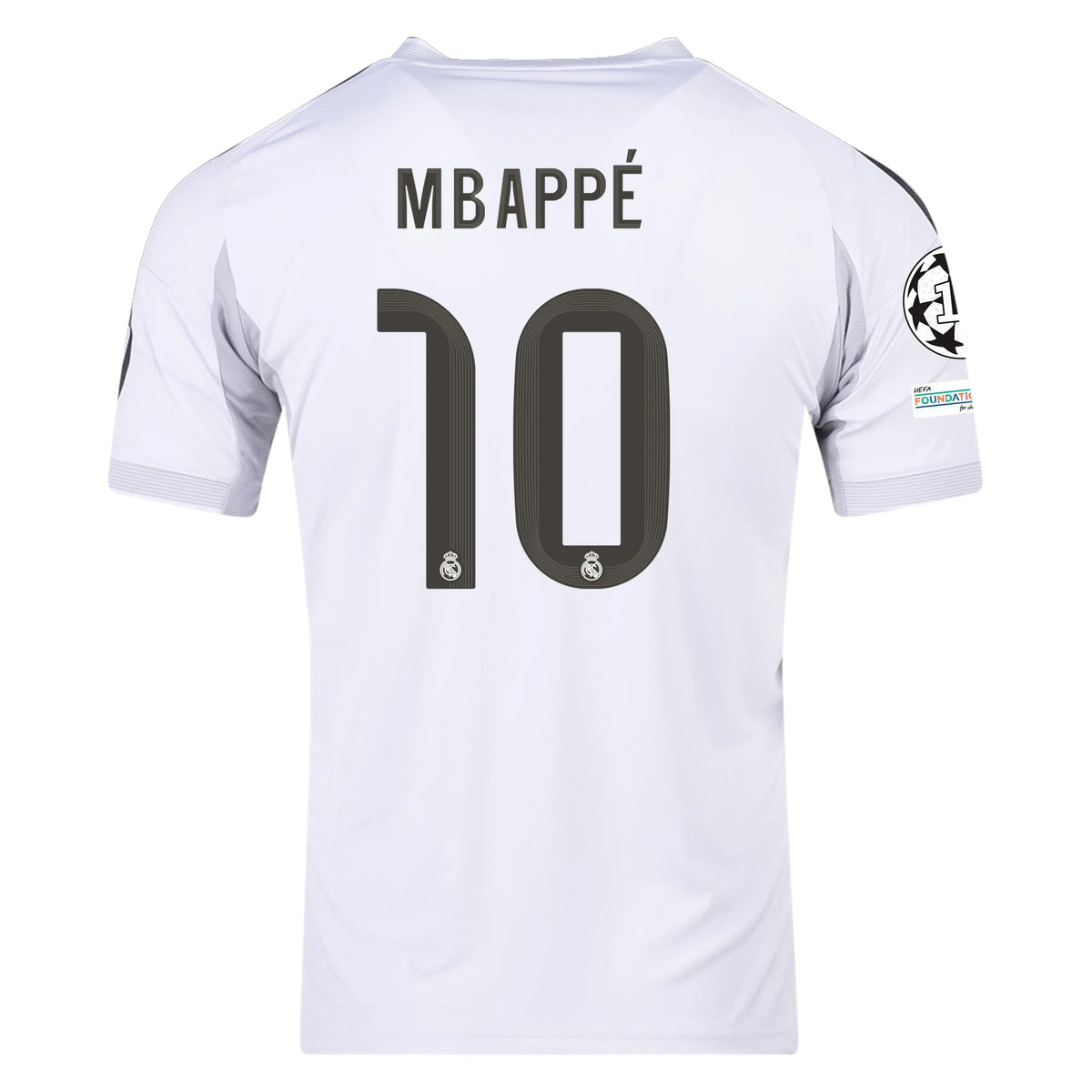 adidas Kylian Mbappe Real Madrid 25/26 Home Jersey w/ Champions League Patches (White) | SoccerWearhouse