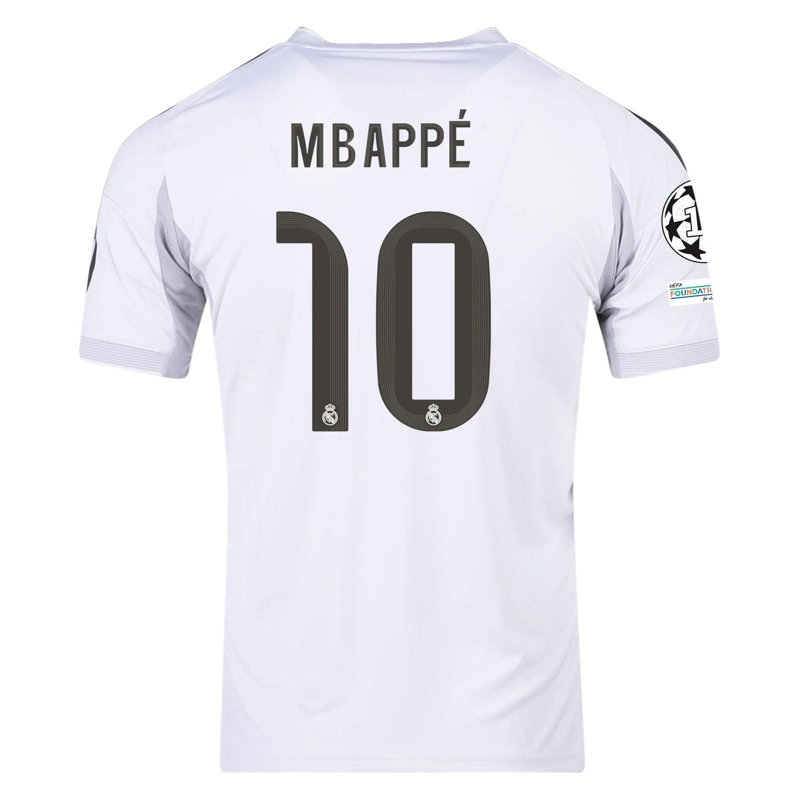 adidas Kylian Mbappe Real Madrid 25/26 Home Jersey w/ Champions League Patches (White) | SoccerWearhouse