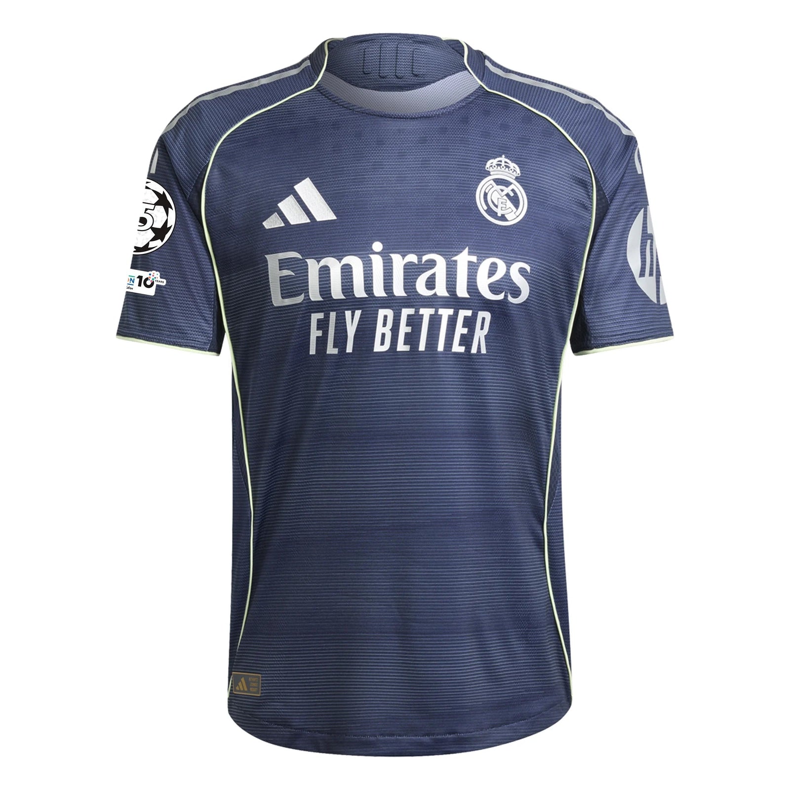 adidas Kylian Mbappe Real Madrid Authentic Away Jersey 25/26 w/ Champions League Patches (Legend Ink) | SoccerWearhouse