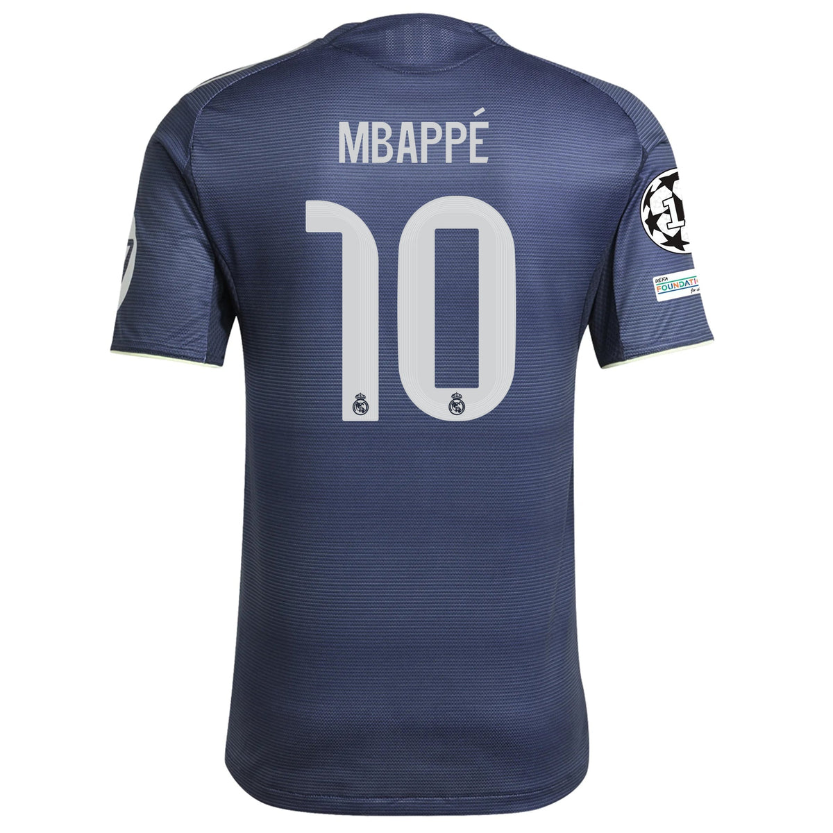 adidas Kylian Mbappe Real Madrid Authentic Away Jersey 25/26 w/ Champions League Patches (Legend Ink) | SoccerWearhouse