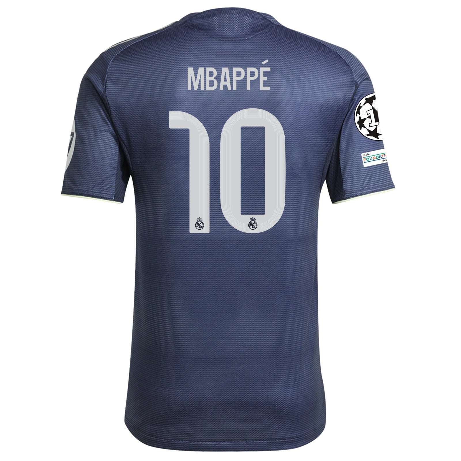 adidas Kylian Mbappe Real Madrid Authentic Away Jersey 25/26 w/ Champions League Patches (Legend Ink) | SoccerWearhouse