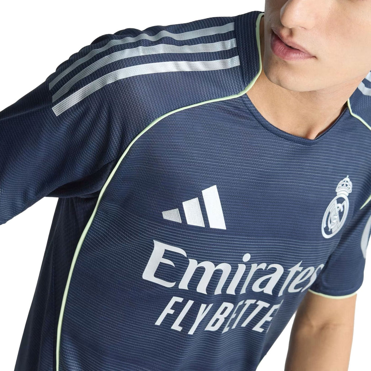 adidas Kylian Mbappe Real Madrid Authentic Away Jersey 25/26 w/ Champions League Patches (Legend Ink) | SoccerWearhouse