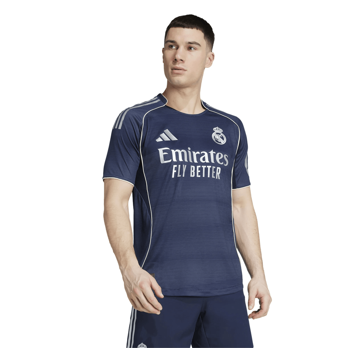 adidas Kylian Mbappe Real Madrid Authentic Away Jersey 25/26 w/ Champions League Patches (Legend Ink) | SoccerWearhouse