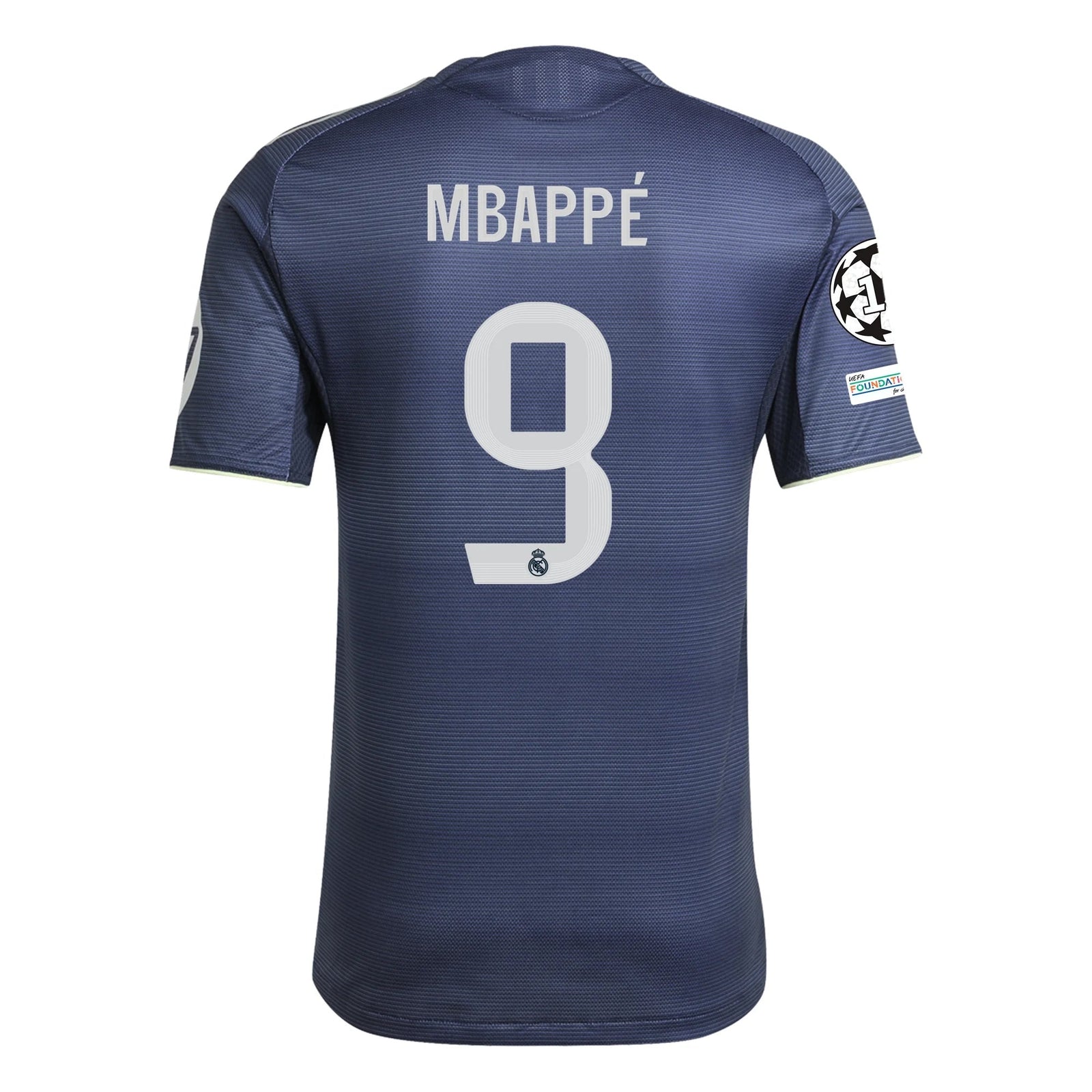 adidas Kylian Mbappé Real Madrid Authentic Away Jersey 25/26 w/ Champions League Patches (Legend Ink | SoccerWearhouse