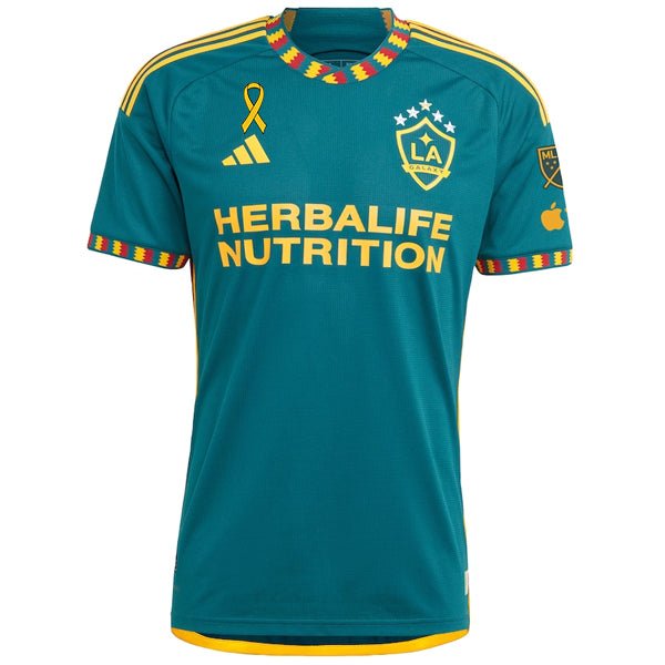 adidas La Galaxy Authentic Away Jersey w/ MLS + Apple TV + Cancer Awareness Patch 23/24 (Green/Yellow) | SoccerWearhouse
