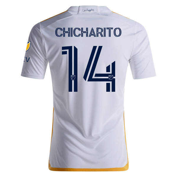 adidas LA Galaxy Chicharito Home Jersey w/ MLS + Apple TV Patches 24/25 (White/Yellow/Navy) | SoccerWearhouse