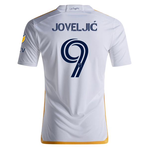 adidas LA Galaxy Dejan Joveljić Home Jersey w/ MLS + Apple TV Patches 24/25 (White/Yellow/Navy) | SoccerWearhouse