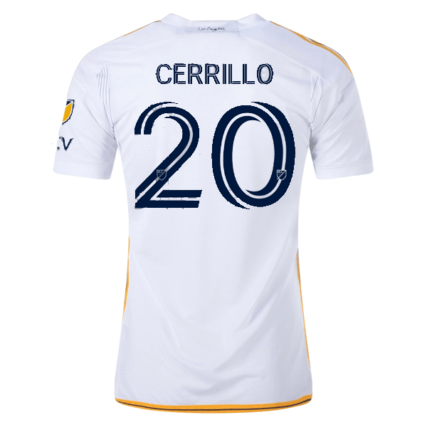adidas LA Galaxy Edwin Cerrillo Home Jersey w/ MLS + Apple TV Patches 24/25 (White/Yellow/Navy) | SoccerWearhouse