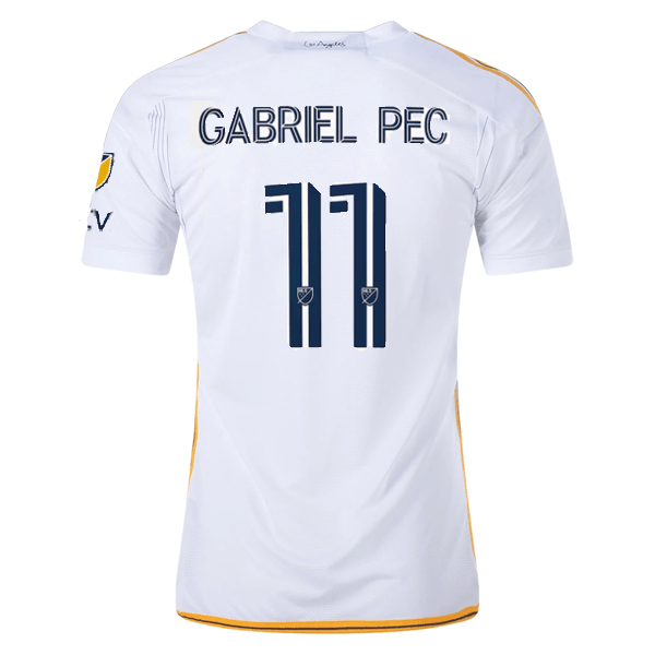 adidas LA Galaxy Gabriel Pec Home Jersey w/ MLS + Apple TV Patches 24/25 (White/Yellow/Navy) | SoccerWearhouse