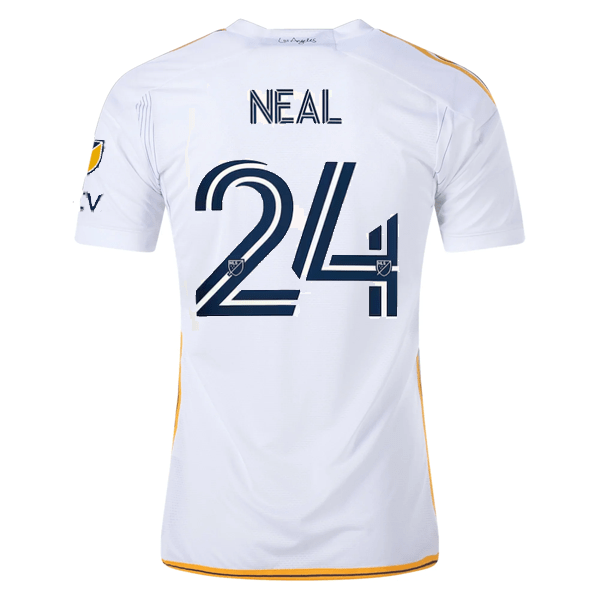 adidas LA Galaxy Jalen Neal Home Jersey w/ MLS + Apple TV Patches 24/25 (White/Yellow/Navy) | SoccerWearhouse