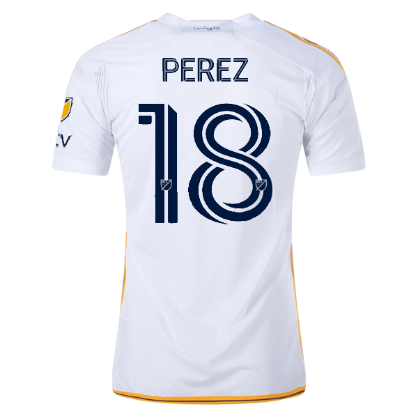 adidas LA Galaxy Jonathan Perez Home Jersey w/ MLS + Apple TV Patches 24/25 (White/Yellow/Navy) | SoccerWearhouse