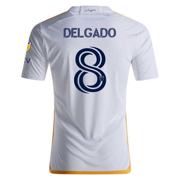 adidas LA Galaxy Marco Delgado Home Jersey w/ MLS + Apple TV Patches 24/25 (White/Yellow/Navy) | SoccerWearhouse