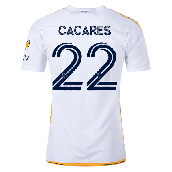 adidas LA Galaxy Martín Cáceres Home Jersey w/ MLS + Apple TV Patches 24/25 (White/Yellow/Navy) | SoccerWearhouse