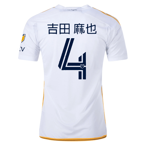 adidas LA Galaxy Maya Yoshida Home Jersey w/ MLS + Apple TV Patches 24/25 (White/Yellow/Navy) | SoccerWearhouse