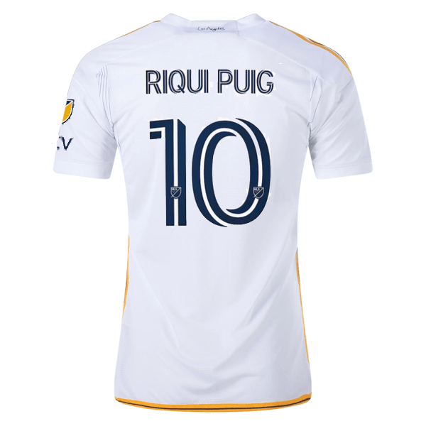 adidas LA Galaxy Riqui Puig Home Jersey w/ MLS + Apple TV Patches 24/25 (White/Yellow/Navy) | SoccerWearhouse