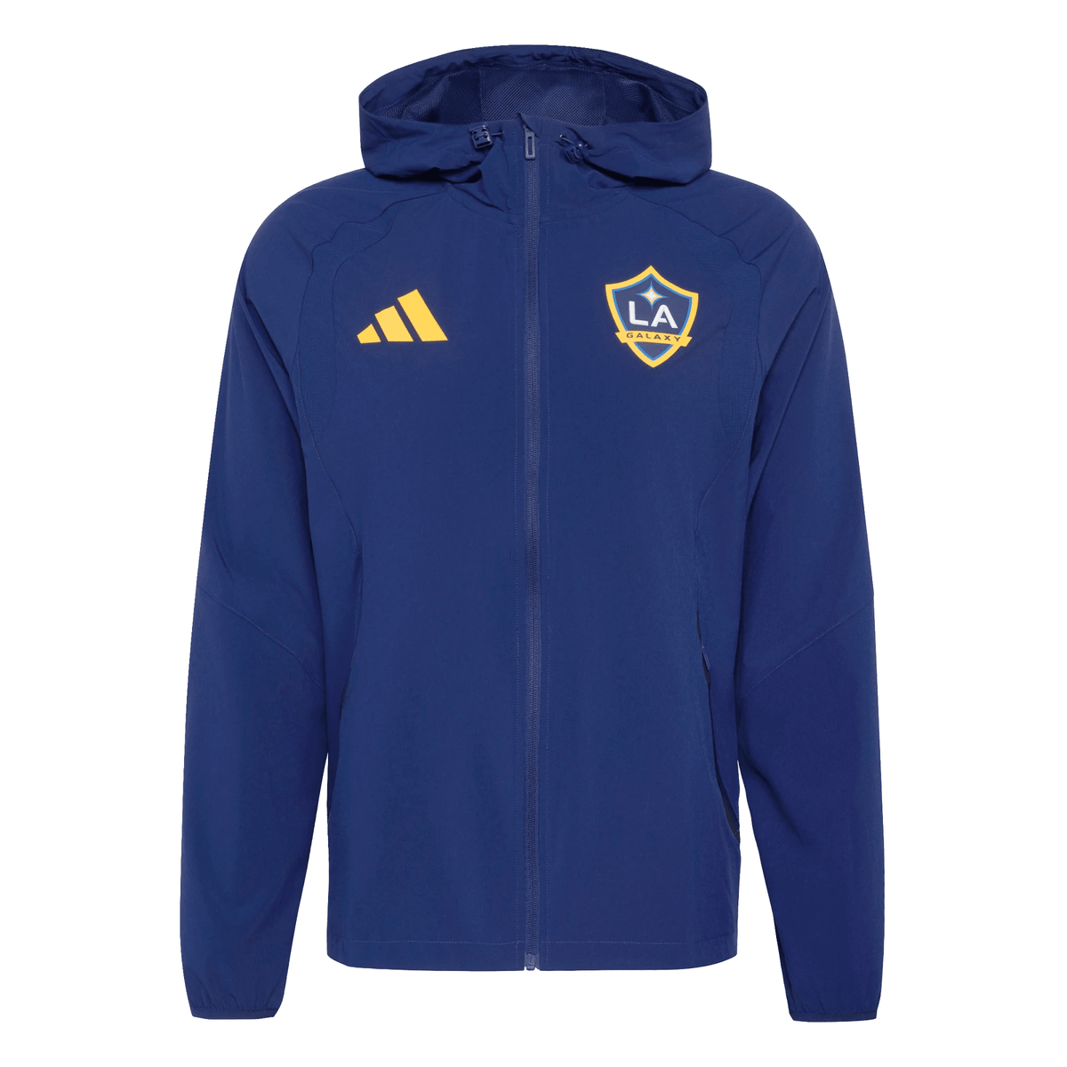 adidas LA Galaxy Travel Full Zip Windbreaker Jacket 25/26 (Dark Blue/Gold) | SoccerWearhouse