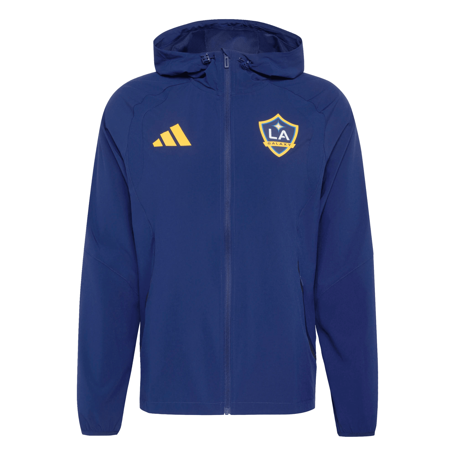 adidas LA Galaxy Travel Full Zip Windbreaker Jacket 25/26 (Dark Blue/Gold) | SoccerWearhouse