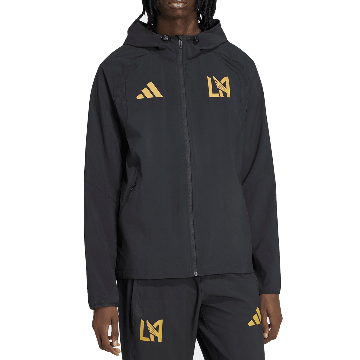 adidas LAFC Travel Full Zip Windbreaker Jacket 25/26 (Black/Khaki) | SoccerWearhouse