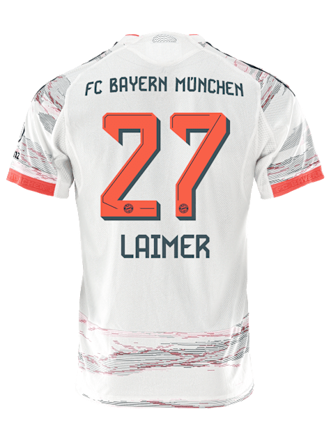 adidas Laimer Authentic Away Jersey 25/26 w/ Sponsor + Meister Bundesliga Patch (White/Red) | SoccerWearhouse