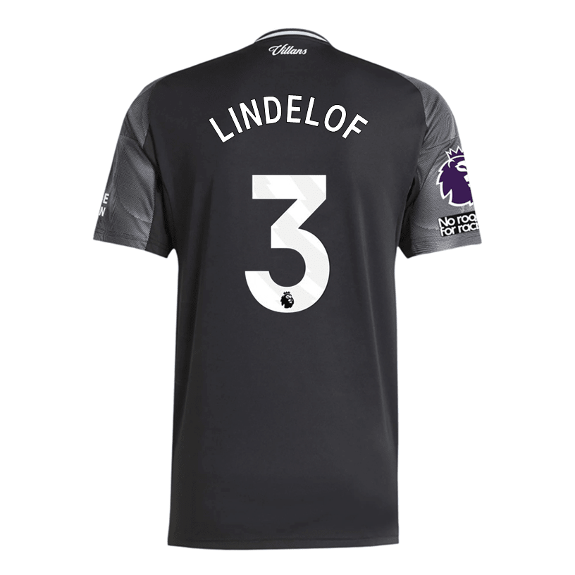 adidas Lindelof Men's Aston Villa 25/26 Away Jersey w/ EPL + NRFR Patches (Black/Global Blue) | SoccerWearhouse