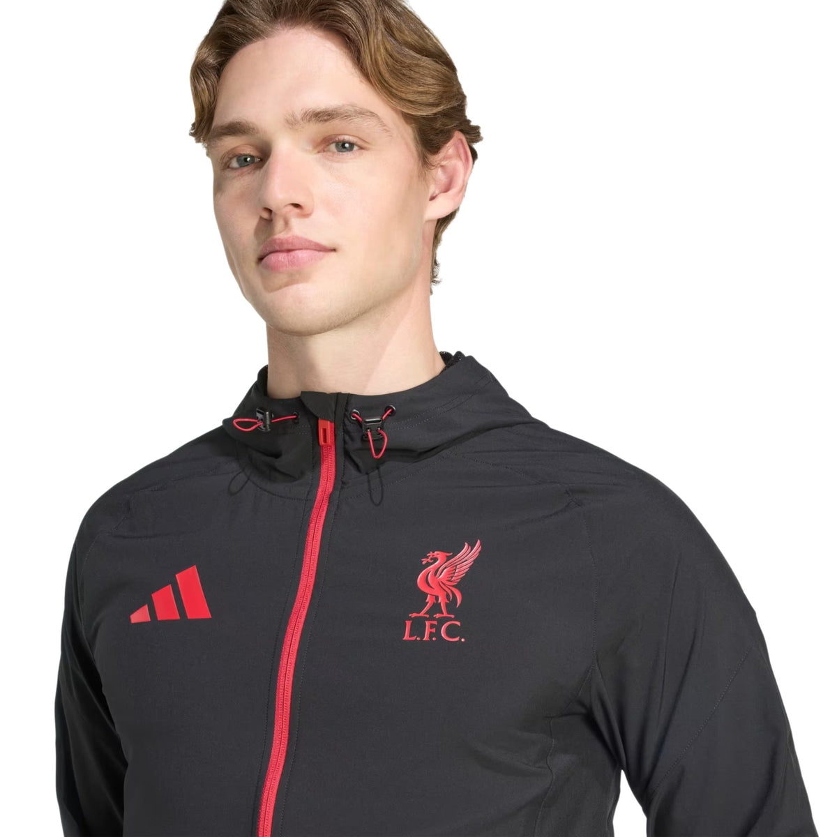 adidas Liverpool FC 25/26 VIS Tech Travel Jacket (Black/Red) | SoccerWearhouse