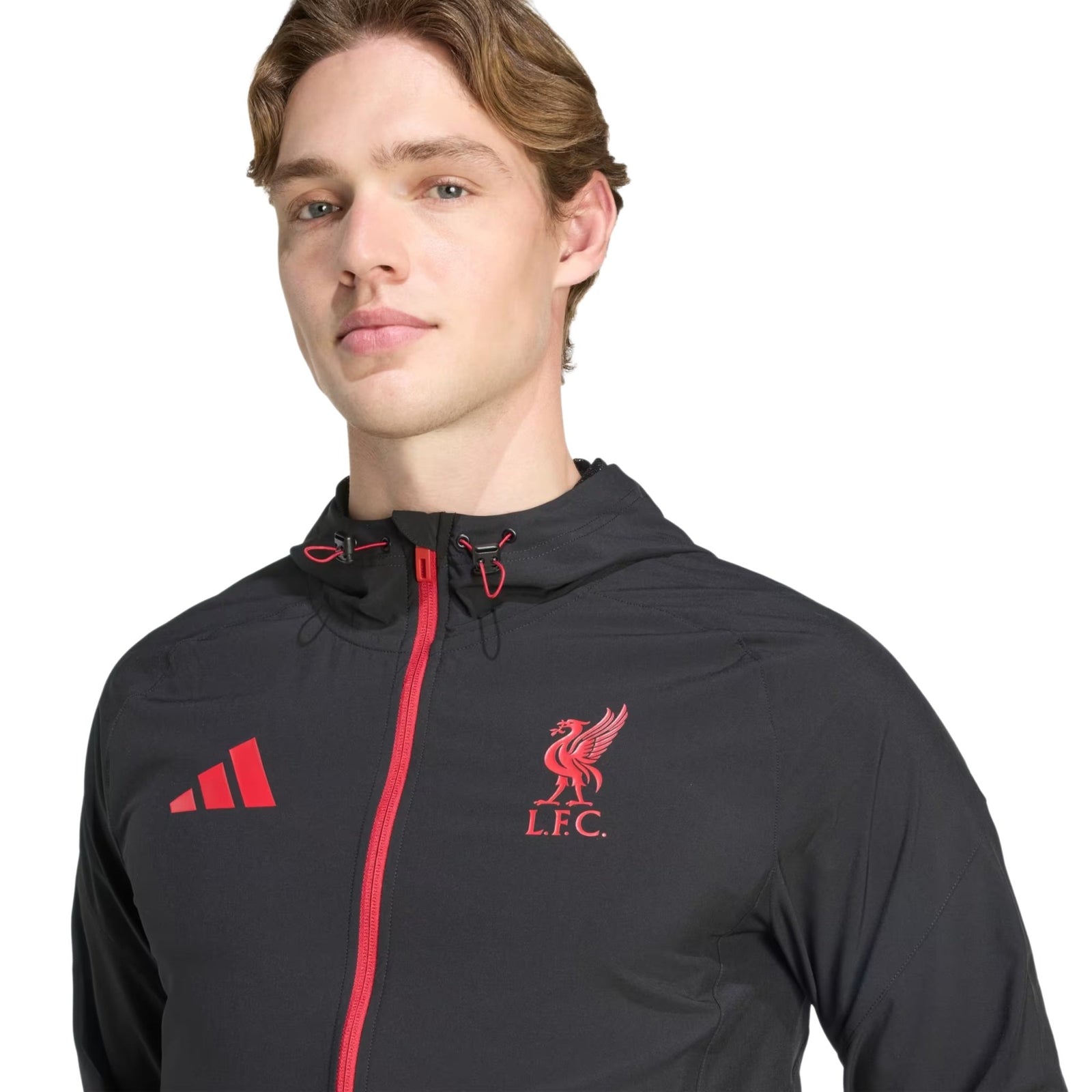adidas Liverpool FC 25/26 VIS Tech Travel Jacket (Black/Red) | SoccerWearhouse