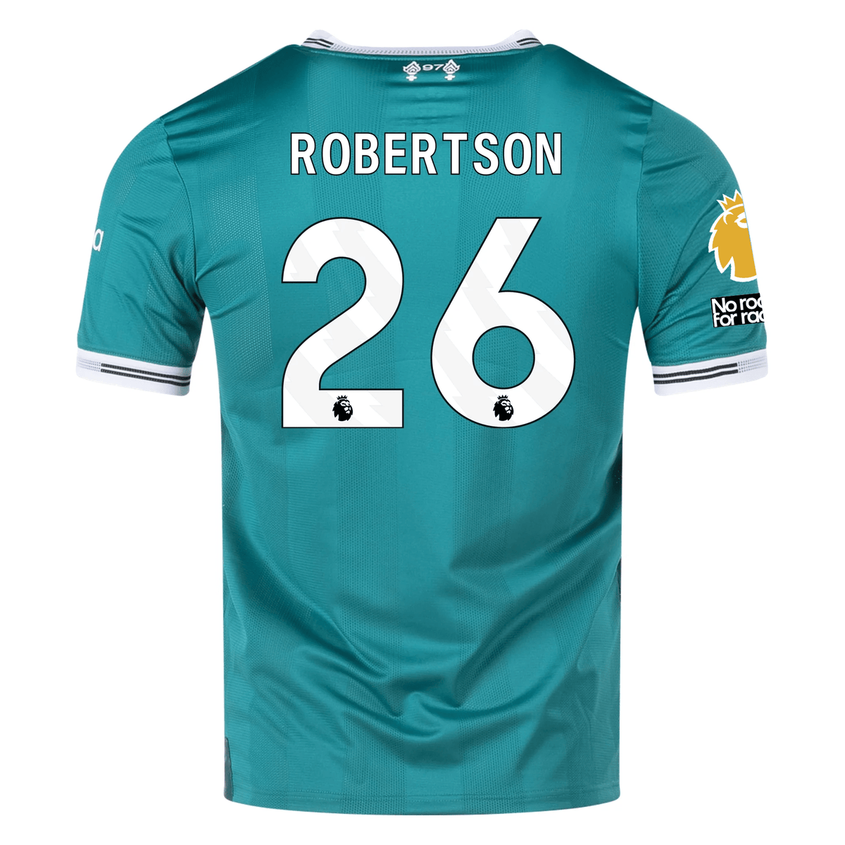 adidas Liverpool FC Authentic Andy Robertson Third Jersey w/ EPL + No Room For Racism Patches 25/26 (Sea Green) | SoccerWearhouse