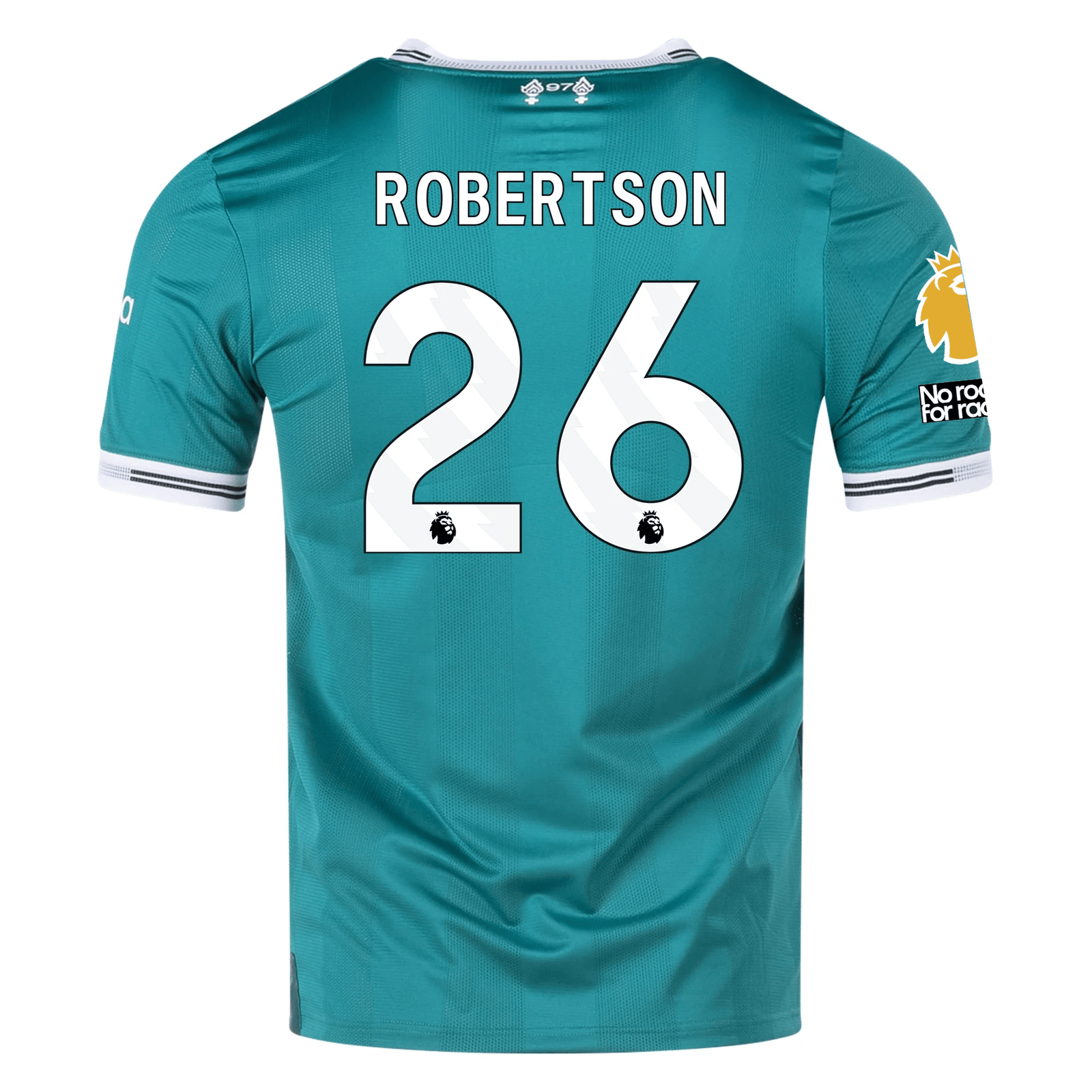 adidas Liverpool FC Authentic Andy Robertson Third Jersey w/ EPL + No Room For Racism Patches 25/26 (Sea Green) | SoccerWearhouse