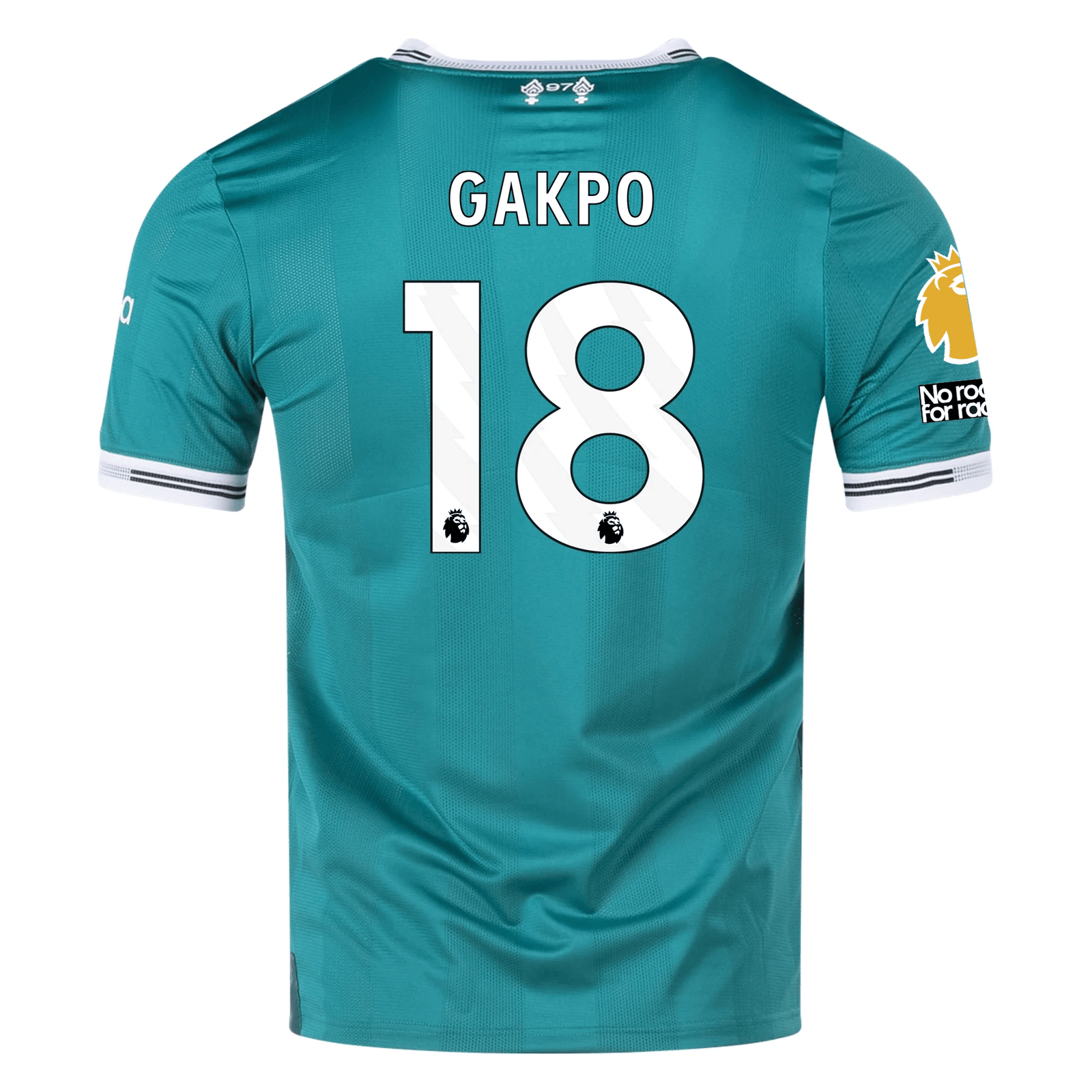 adidas Liverpool FC Authentic Cody Gakpo Third Jersey w/ EPL + No Room For Racism Patches 25/26 (Sea Green) | SoccerWearhouse