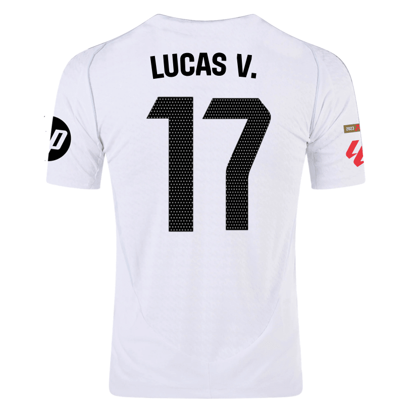 adidas Lucas V. Real Madrid Authentic Home Jersey w/ La Liga Patches 24/25 (White/Black) | SoccerWearhouse