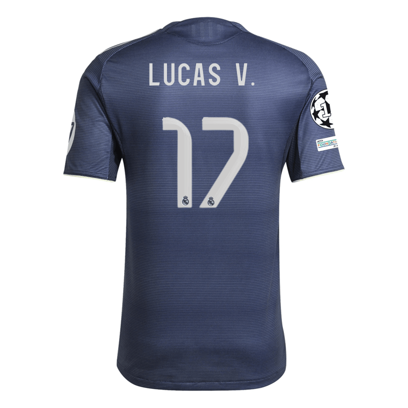 adidas Lucas Vázquez Iglesias Real Madrid Authentic Away Jersey 25/26 w/ Champions League Patches (Legend Ink) | SoccerWearhouse