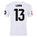 adidas Lunin Real Madrid Authentic Home Jersey w/ La Liga Patches 24/25 (White/Black)